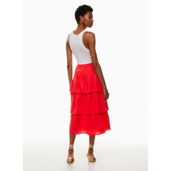 NWT Aritzia WILFRED Century Maraschino Red Linen Tiered Midi Skirt, Size XS - Picture 15 of 16